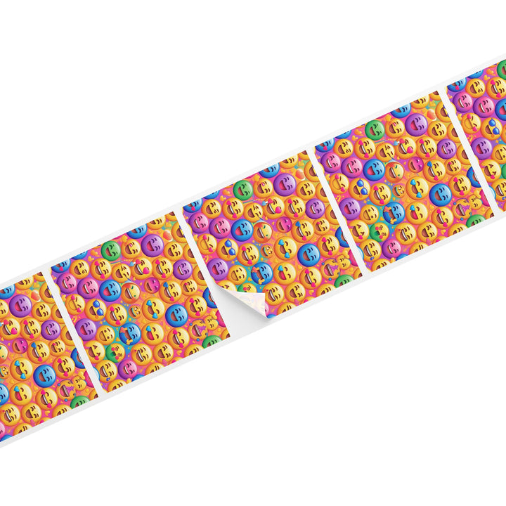 Vibrant Emoji Square Sticker Rolls – Durable, Glossy, Fun Labels for All