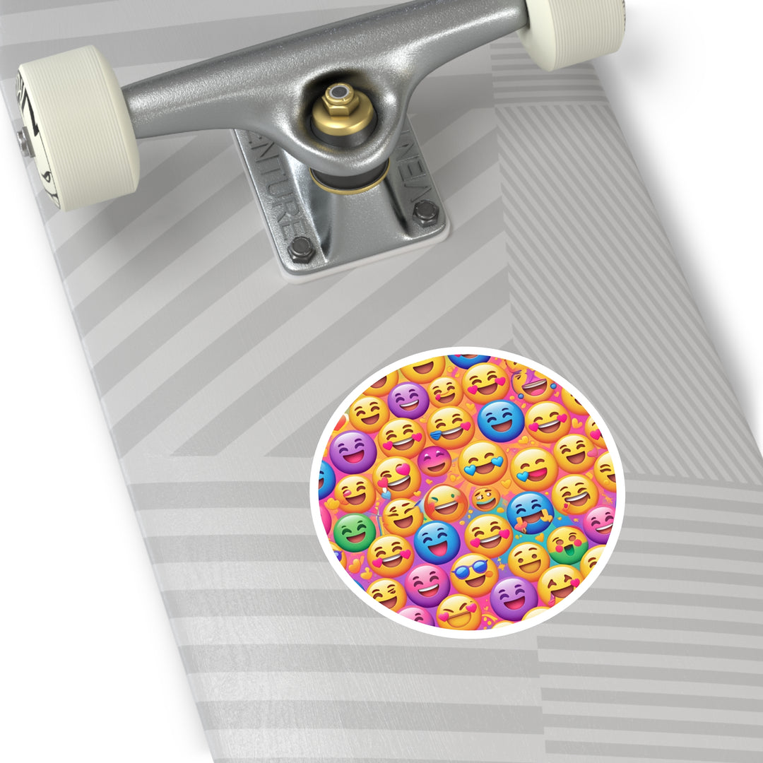 Cheerful Emoji Round Sticker – Waterproof, Fun Vinyl for Indoors/Outdoors