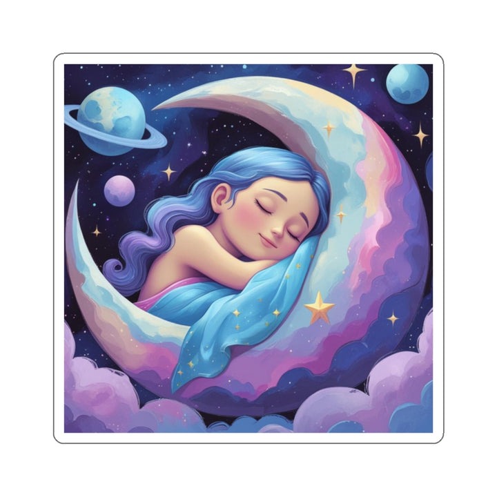 Dreamy Moon Girl Custom Die-Cut Sticker – Celestial Night Art Vinyl
