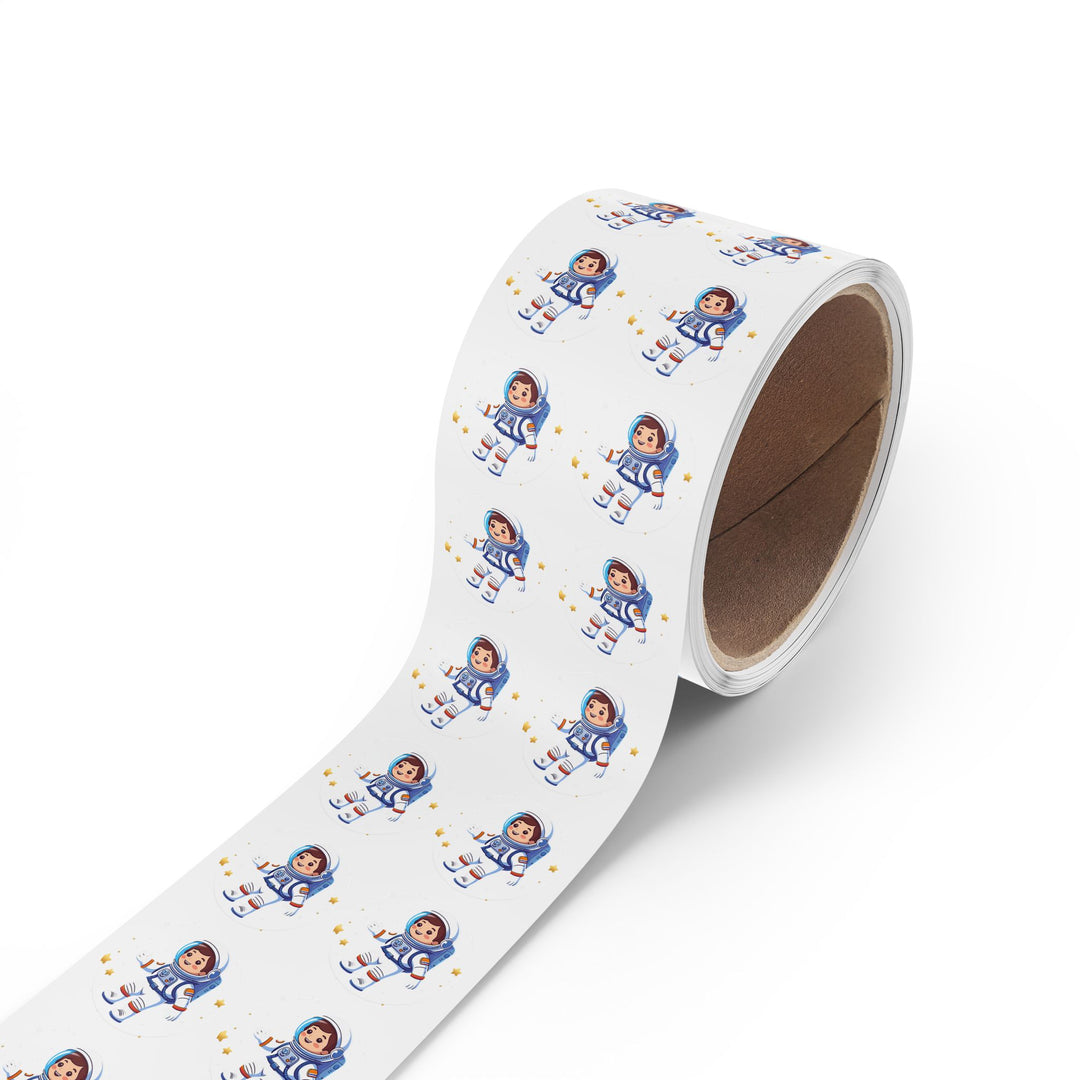 Space Astronaut Round Sticker Label Rolls – Durable, Fun Kids Design, Glossy