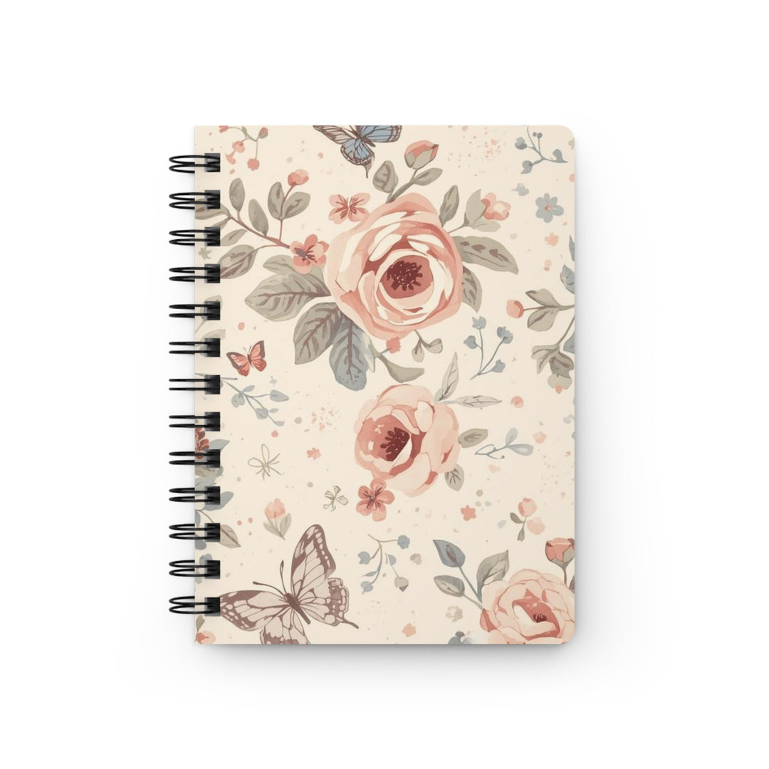Spiral Bound Floral Journal – Vintage Roses, Pastel Butterflies, Customizable