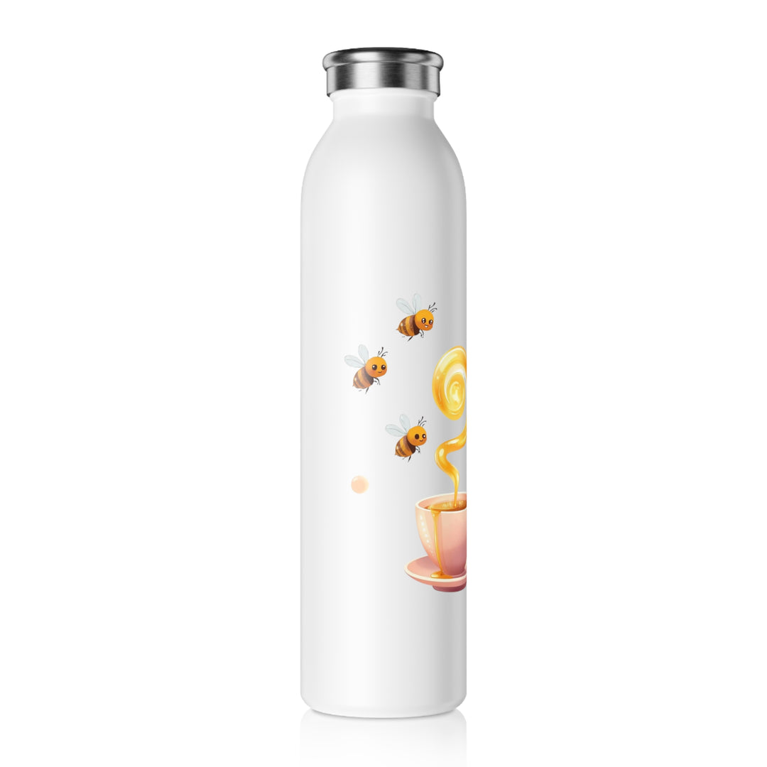 Slim Personalized Water Bottle – Cute Bees & Pink Teacup | 20oz Stylish, Eco-Friendly, Customizable Flask