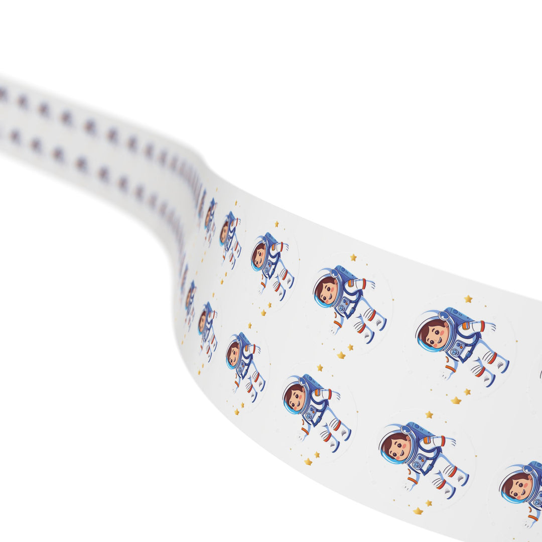 Space Astronaut Round Sticker Label Rolls – Durable, Fun Kids Design, Glossy