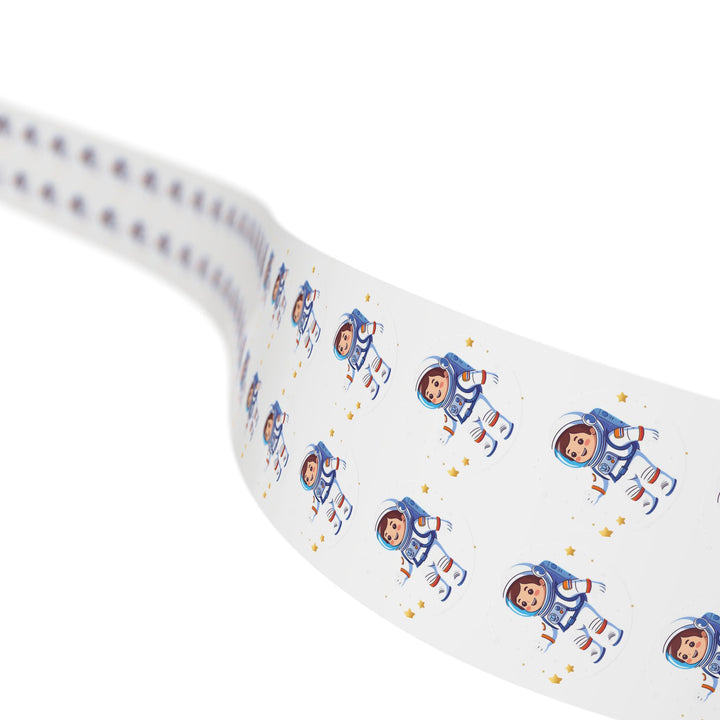 Space Astronaut Round Sticker Label Rolls – Durable, Fun Kids Design, Glossy