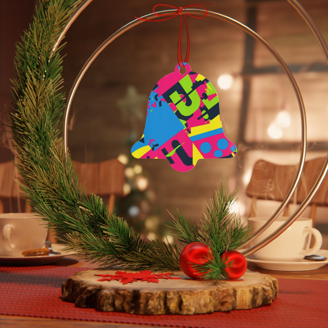 Trendy Geometric Metal Ornaments – Modern Neon Abstract Holiday Decor