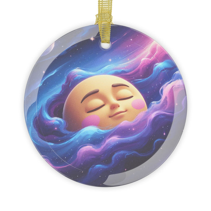 Galaxy Moon Face Custom Glass Ornament – Handcrafted Whimsical Space Decor
