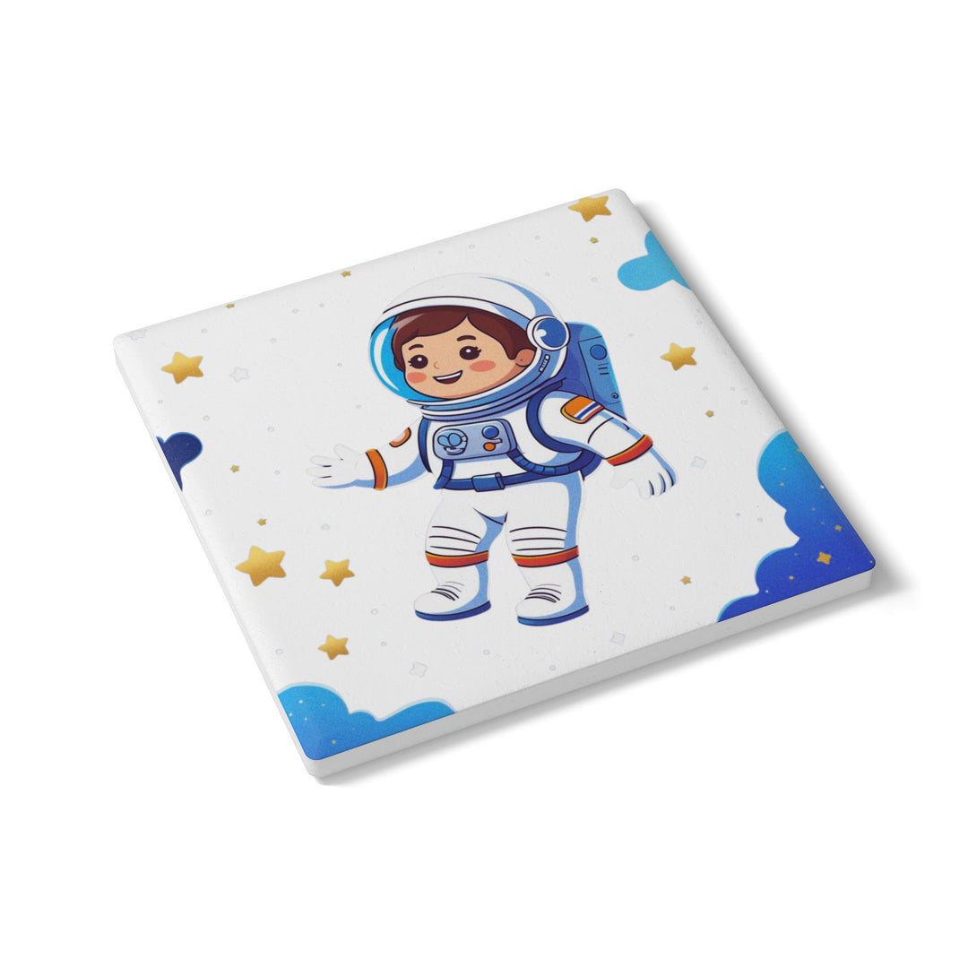 Cartoon Astronaut Ceramic Coaster – Cute Space Kids Decor, Non-Slip, Durable