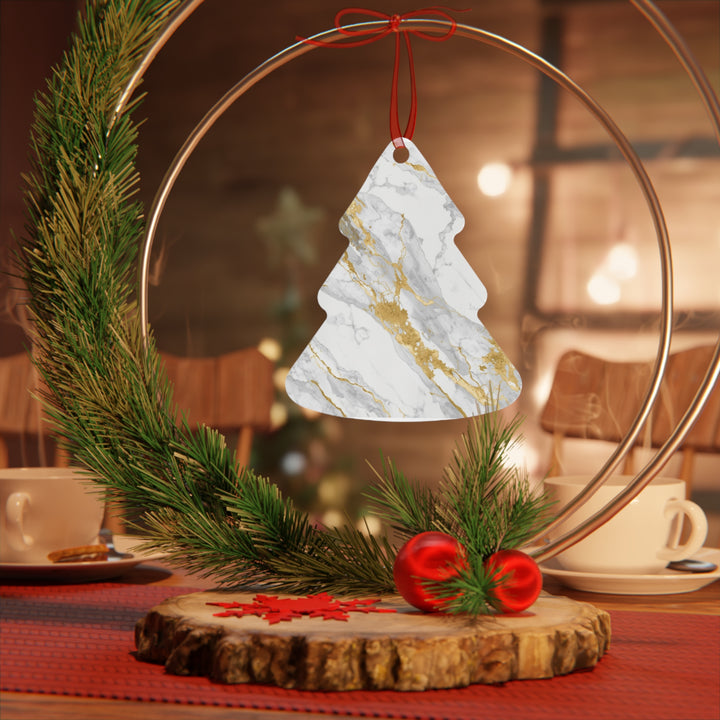 Chic Marble & Gold Metal Ornament – Custom, Glossy, Elegant Holiday Décor
