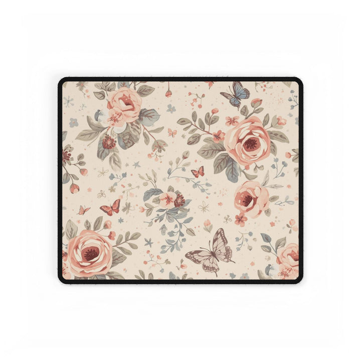 Premium Floral Desk Mat – Elegant Pastel Roses & Butterflies, Non-Slip, Waterproof