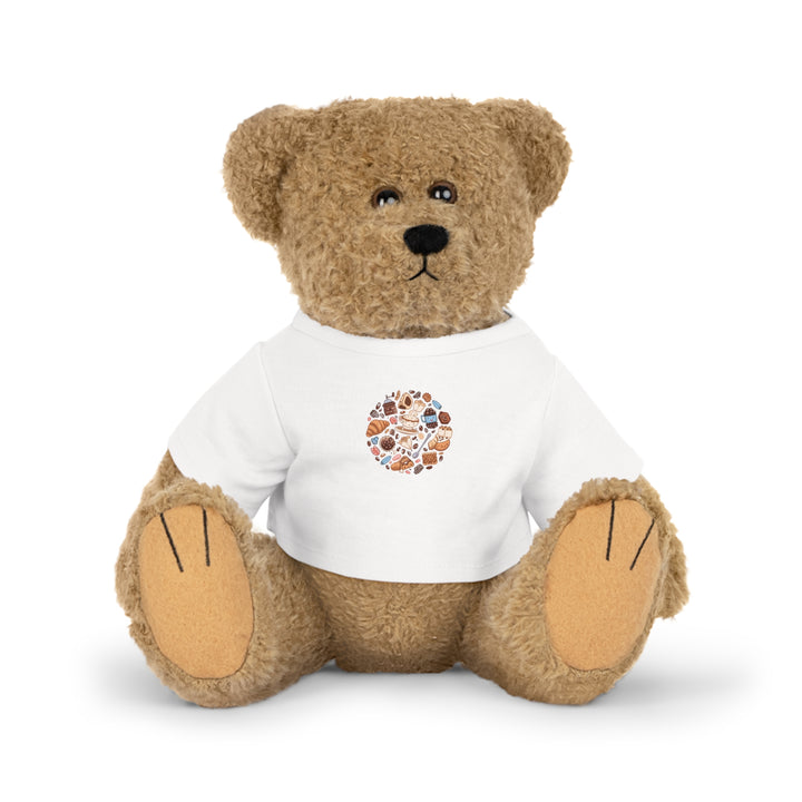 Café Cutie Custom Plush Toy – Personalized T-Shirt with Coffee & Dessert Art