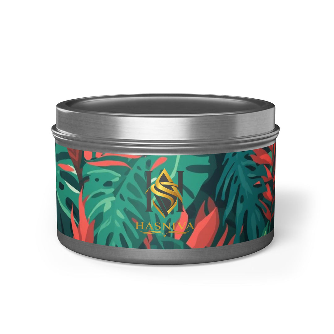 Handcrafted Tin Candles – Tropical Leaf Design, Custom Scents, Gift-Ready