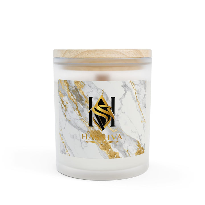Marble & Gold Frosted Glass Candle 11oz – Luxe Crackling Wood Wick
