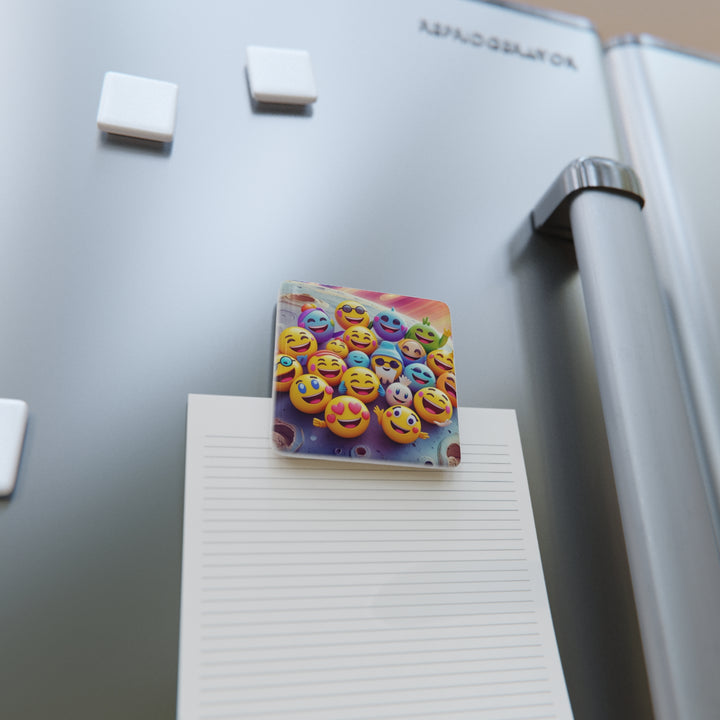 Playful Emoji Universe Square Porcelain Magnet – Fun, Bold Space Art Gift