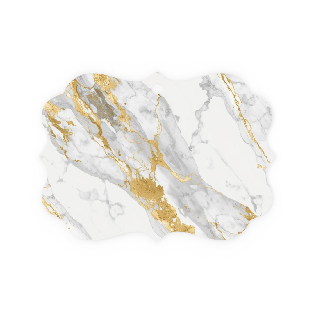 Chic Marble & Gold Double-Sided Metal Ornament – Elegant Modern Decor Gift