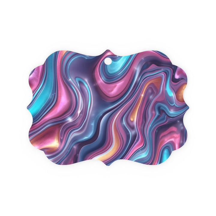 Abstract Iridescent Swirl Double-Sided Metal Ornament – Glossy Modern Decor