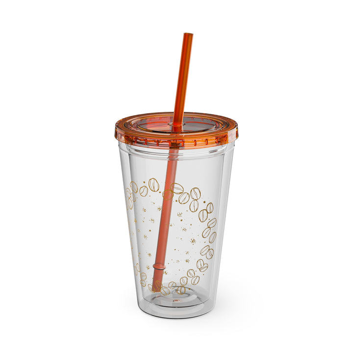 Sunsplash 16oz Coffee-Bean Tumbler with Straw – Stylish Café Vibes To-Go