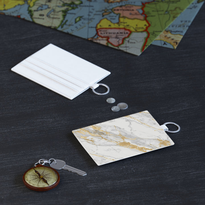 Personalized Saffiano Leather Card Holder – Marble Gold Chic, Slim & Luxe