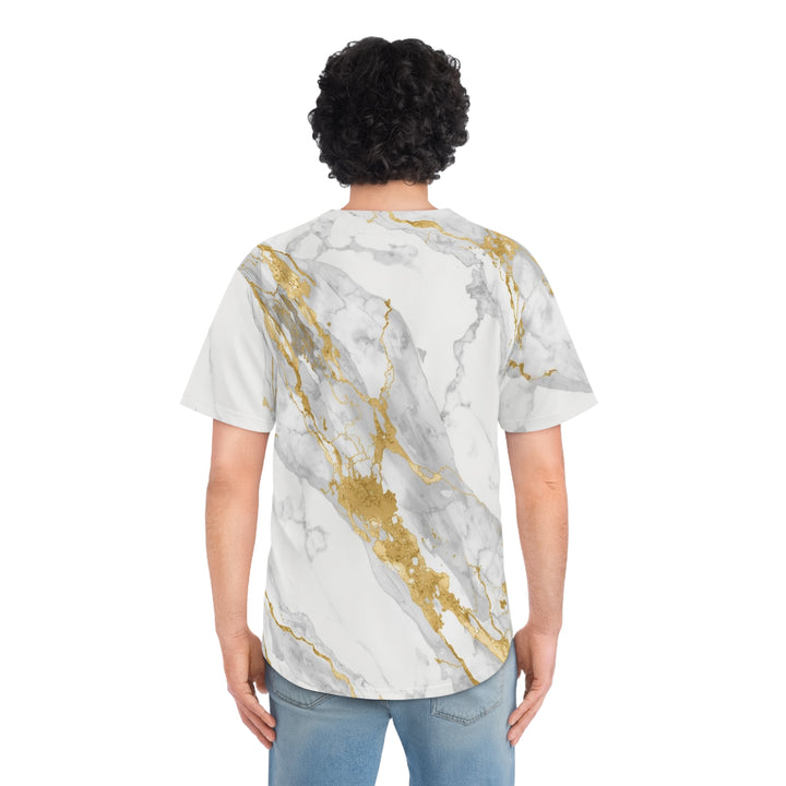 Custom Marble & Gold Men’s Baseball Jersey – Luxe AOP, Sporty Streetwear