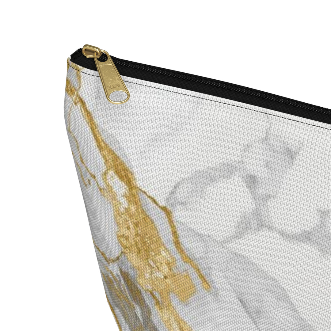 Chic Marble Gold T-Bottom Accessory Pouch – Stylish Organizer for Travel & Makeup