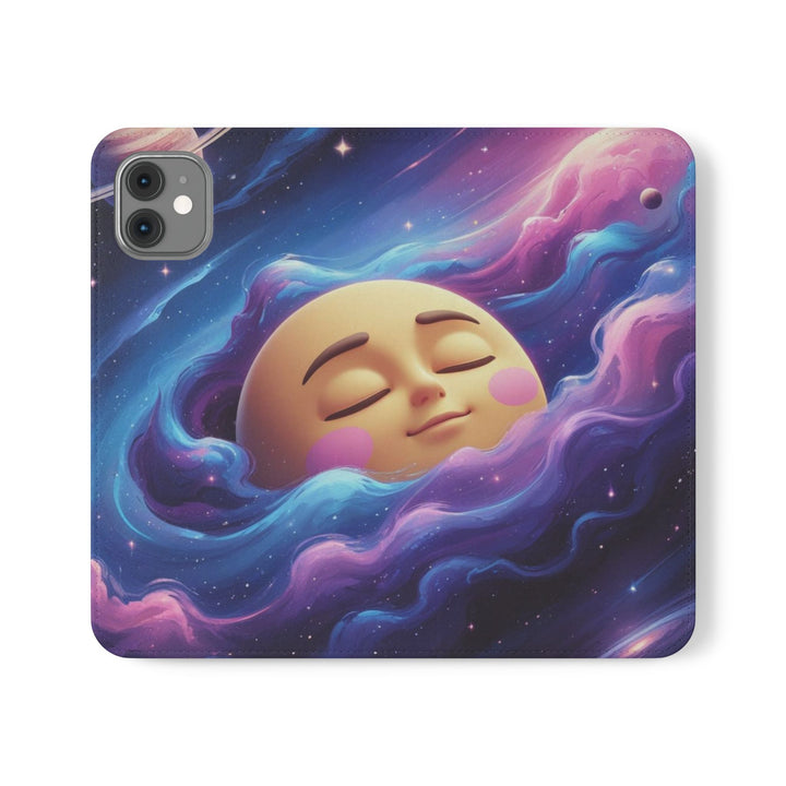 Dreamy Galaxy Flip Case – Cute Moon & Star Wallet Cover, Vegan Leather