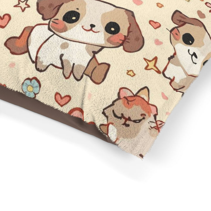 Custom Plush Pet Bed – Cute Cartoon Puppy & Kitten Print, Orthopedic, Cozy