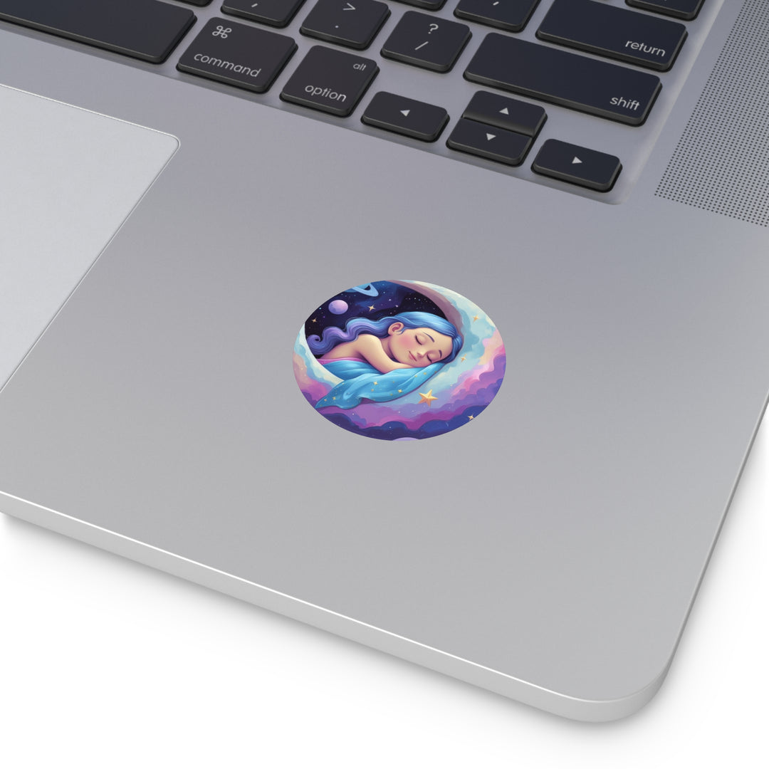 Dreamy Girl on Moon Custom Round Vinyl Sticker – Waterproof, Trendy & Durable