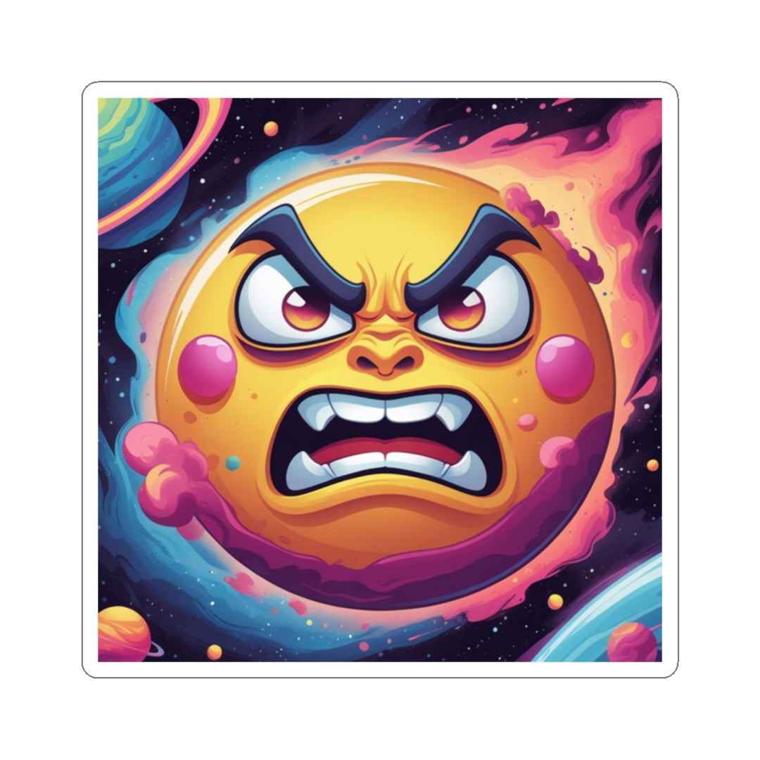 Cosmic Angry Sun Kiss-Cut Sticker – Vibrant Cartoon Space Decor, Durable Vinyl