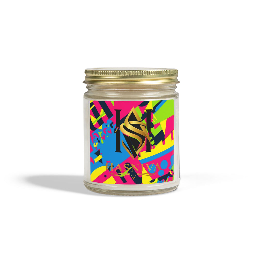 Hand-Poured Coconut Apricot Candles – Bold Neon Geometric, 4oz/9oz
