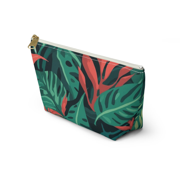 Chic T-Bottom Accessory Pouch – Tropical Leaf Pattern, Travel & Makeup Bag