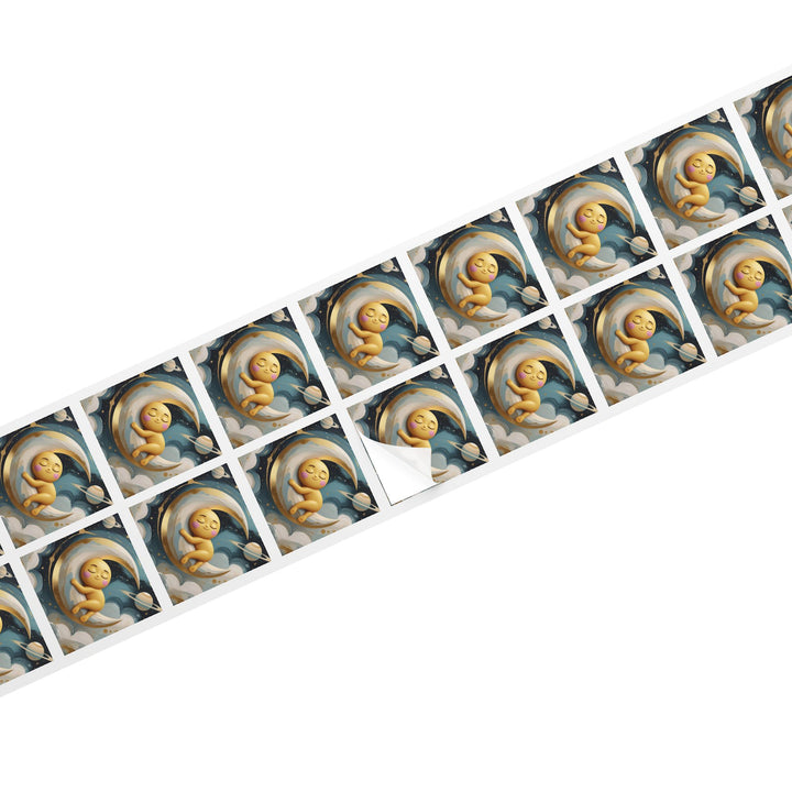Celestial Baby Moon Square Sticker Rolls – Cute Nursery Labels, Custom Sizes