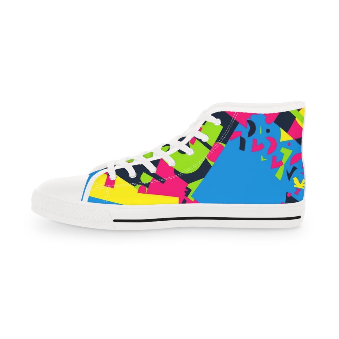 Men's Neon Geometric High Top Sneakers – Bold, Comfy, Streetwear Style
