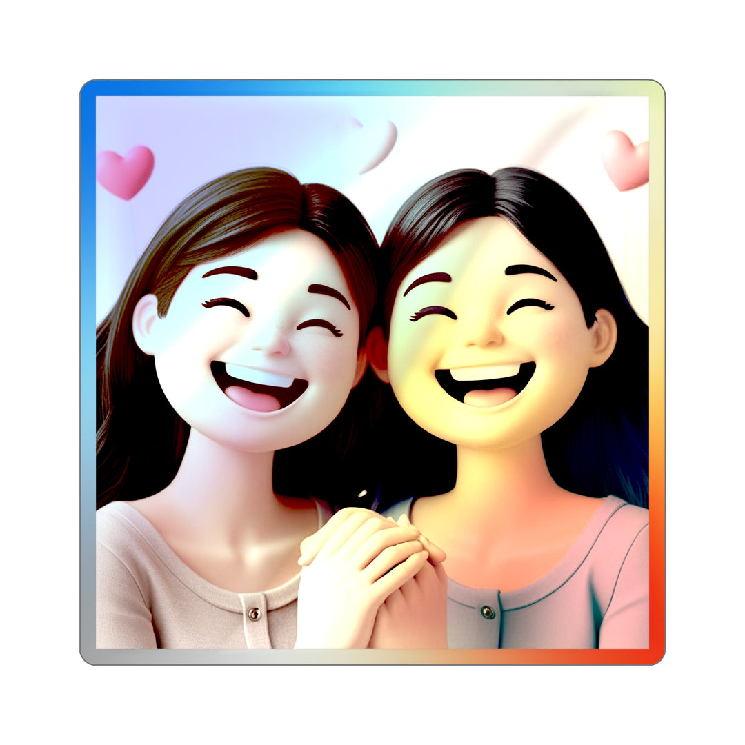 Holographic Die-Cut Sticker – Cute Cartoon Friends, Trendy Iridescent Shine
