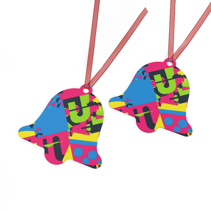 Trendy Geometric Metal Ornaments – Modern Neon Abstract Holiday Decor