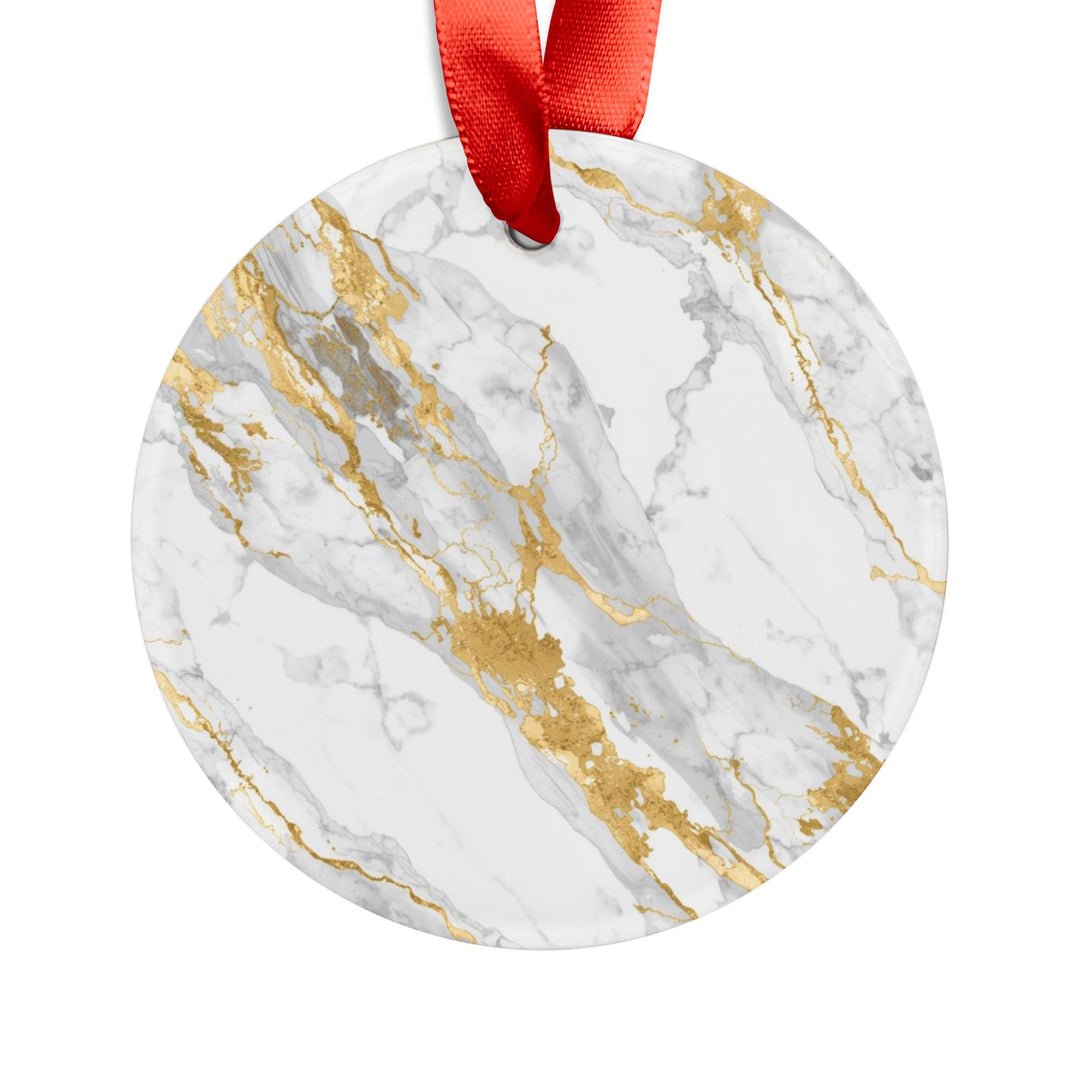 Personalized Marble & Gold Acrylic Ornament with Ribbon – Luxe Modern Decor