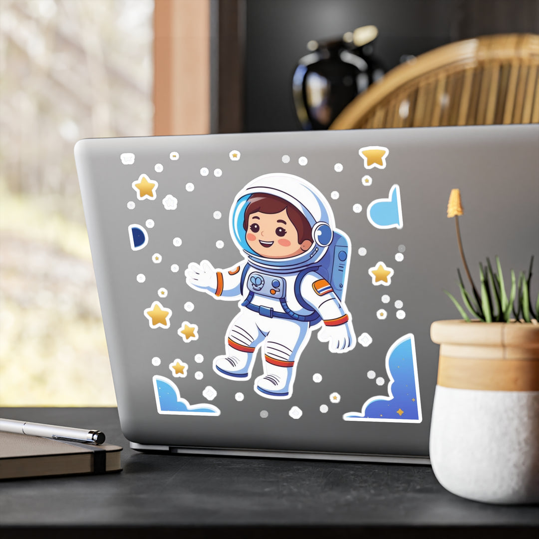 Space Astronaut Vinyl Kiss-Cut Sticker – Cute Cartoon, Matte & Weatherproof