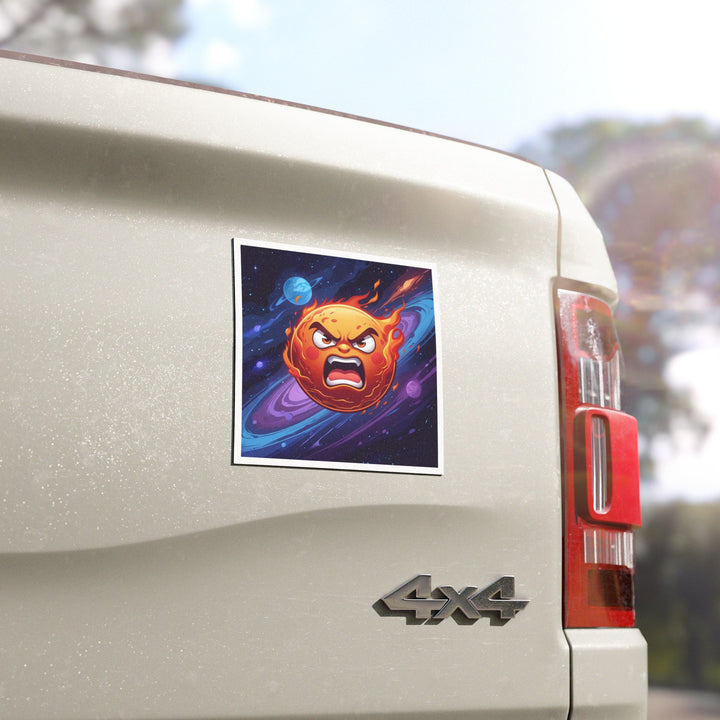 Custom Car Magnet – Fiery Cartoon Sun, Cosmic Vibes, Bold Space Design