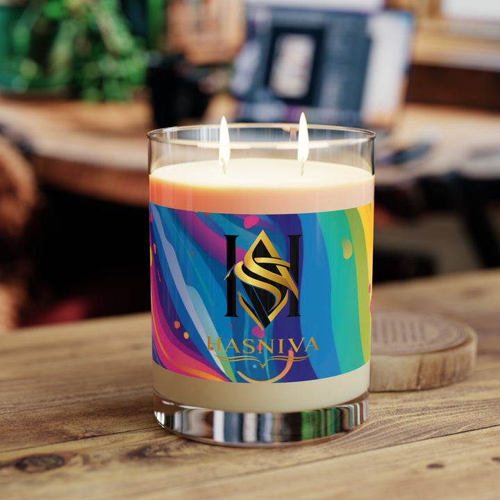 Artful Rainbow Waves 11oz Scented Soy Candle – Vibrant Modern Luxe Decor