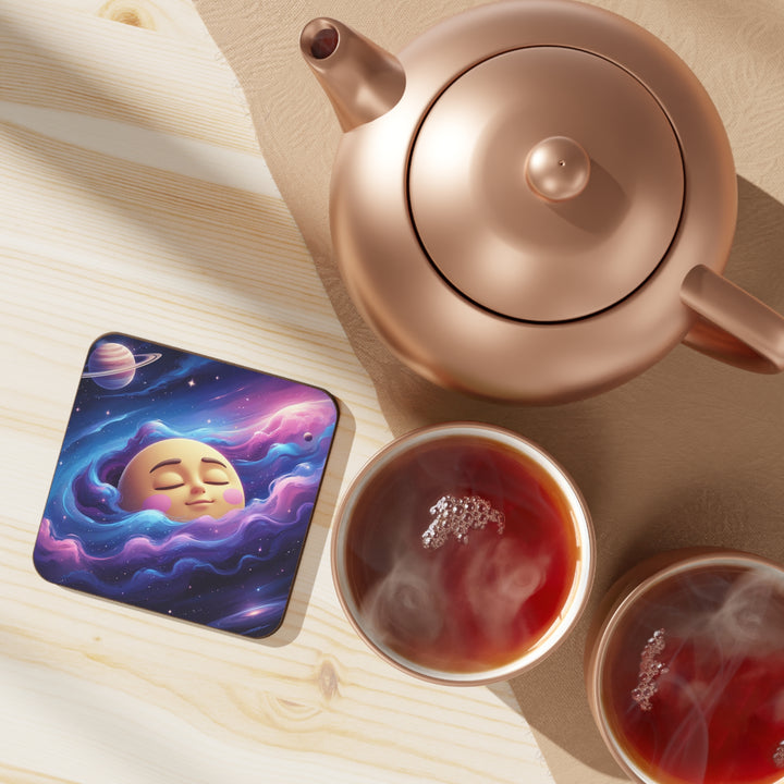 Whimsical Galaxy Moon Hardboard Coaster – Cute Space Decor, 3.5" Durable
