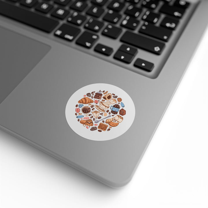 Coffee & Dessert Round Sticker Rolls – Durable, Cute Café Labels, 50-250ct