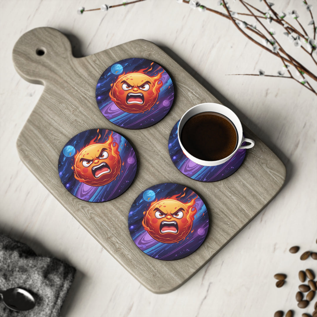 Fiery Cosmic Sun Coaster Set – Bold Cartoon Space Decor for Trendy Homes