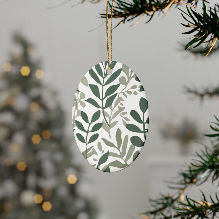 Personalized Ceramic Ornaments – Modern Botanical Leafy Green Design (1–20pcs)