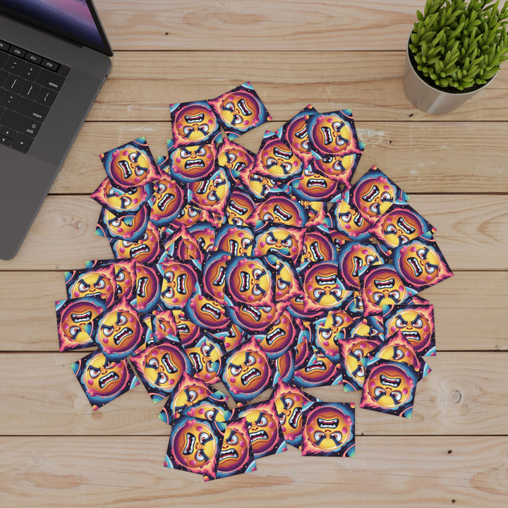 Cosmic Cartoon Angry Sun Laminate Square Sticker – Bold & Durable Art