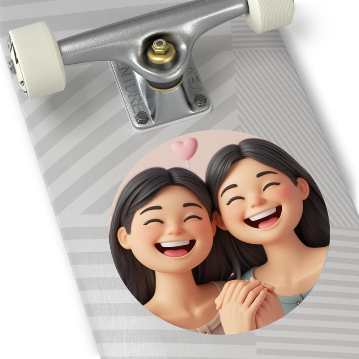Custom Round Vinyl Sticker – 3D Cartoon Smiling Girls, Waterproof & Trendy