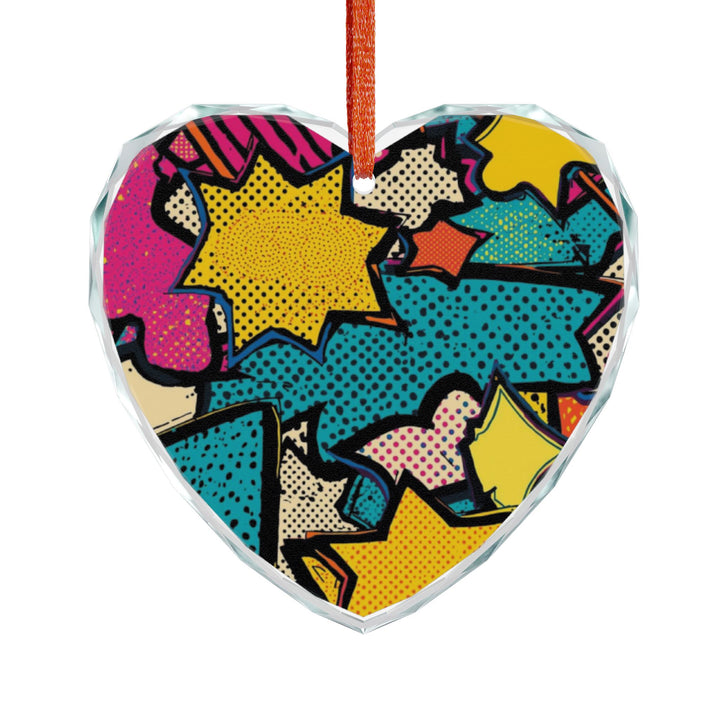 Pop Art Crystal Glass Ornament – Vibrant Comic Book Decor, Round/Heart