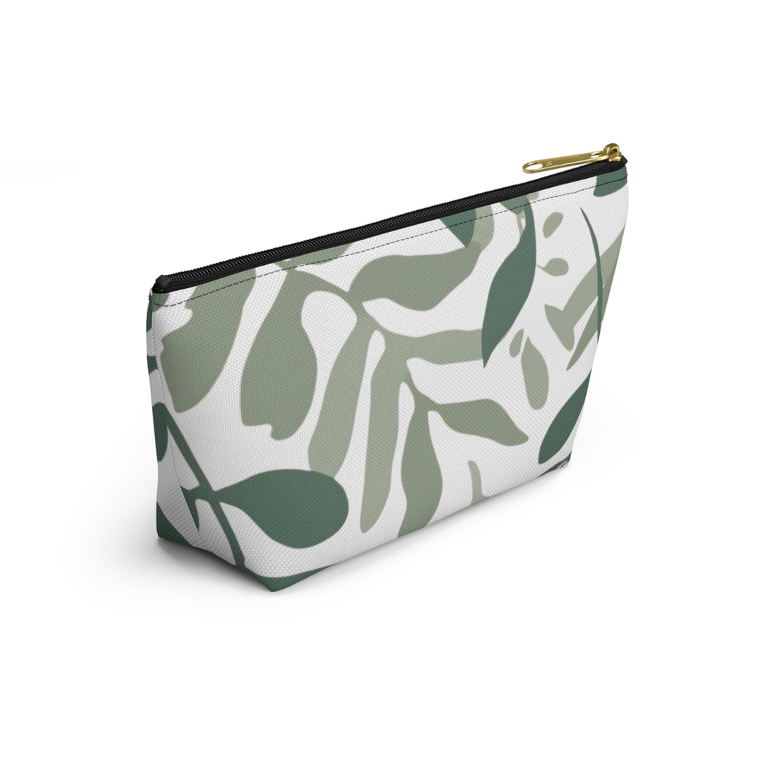 Leafy Green Botanical T-Bottom Accessory Pouch – Chic, Modern Organizer