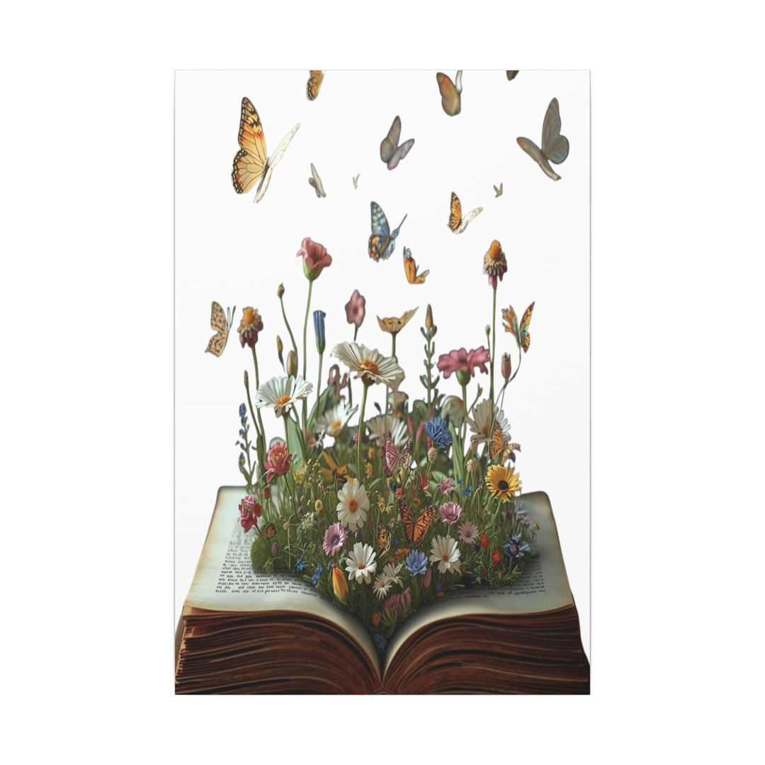 Magical Pop-Up Book Matte Canvas – Whimsical Wildflowers & Butterflies Art