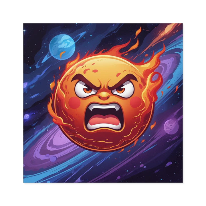 Fiery Cosmic Angry Sun Laminate Square Sticker – Bold, Durable, Vibrant!
