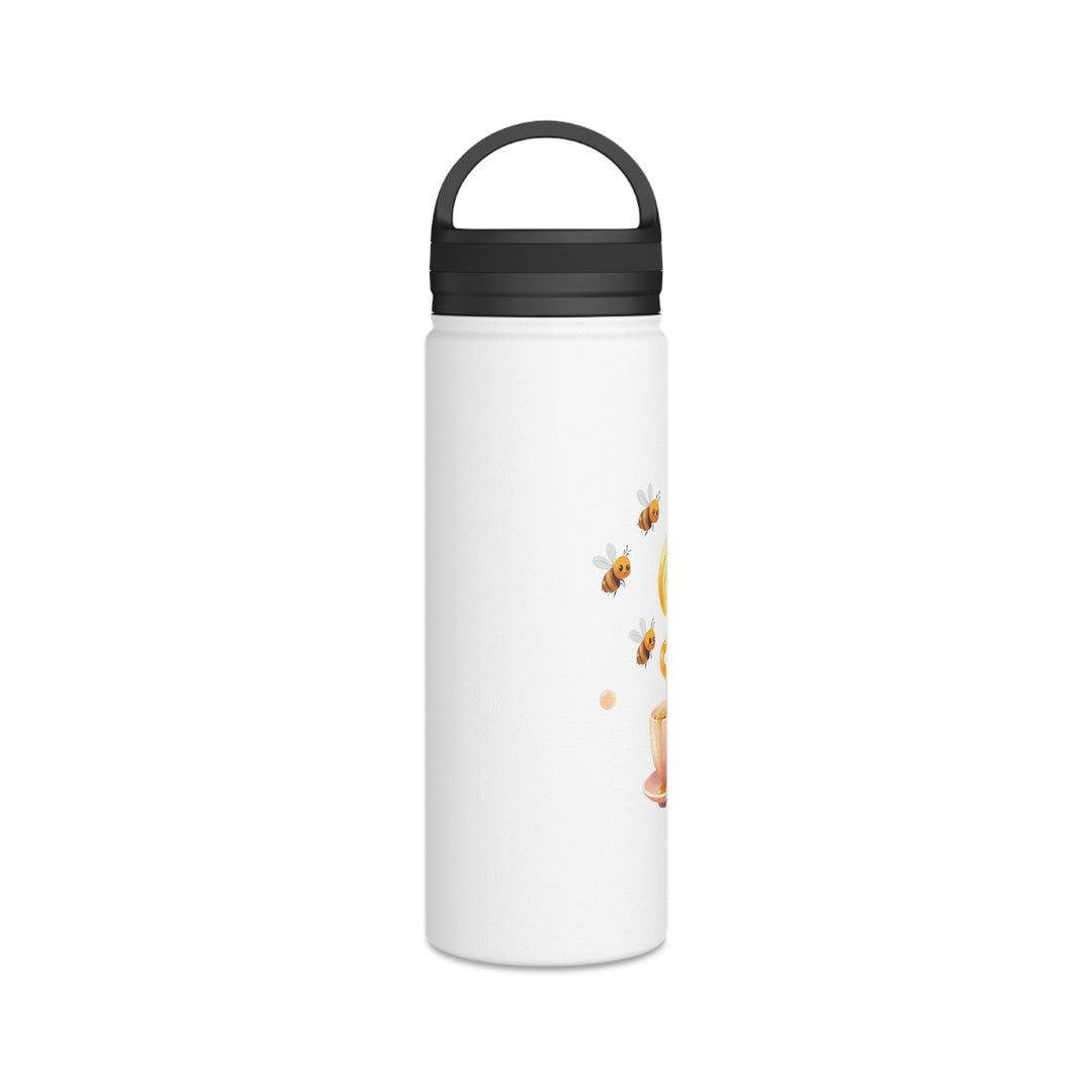 Bee Happy Stainless Steel Water Bottle – Cute Bees, Pastel Teacup, Handle Lid