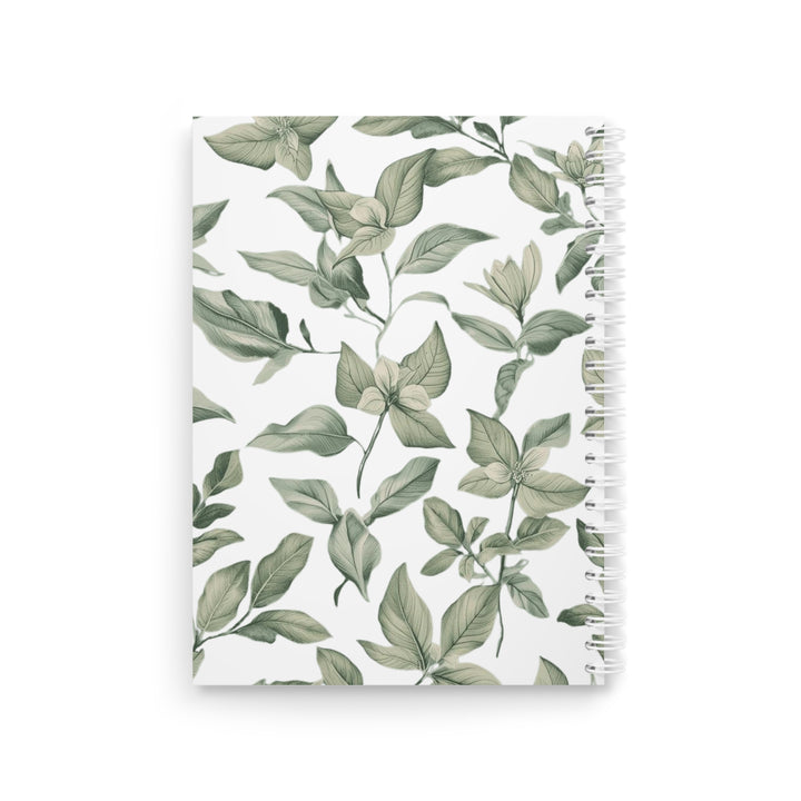 Custom Botanical Spiral Notebook – Elegant Green Leaf & Floral Design