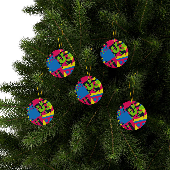 Custom Neon Geometric Ceramic Ornaments – Double-Sided, Modern & Gift-Ready